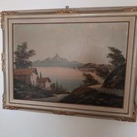 Quadro con paesaggio su lago