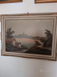Quadro con paesaggio su lago