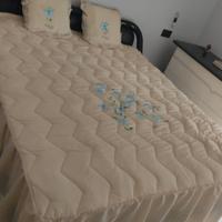 TRAPUNTA MATRIMONIALE COLORE BEIGE E DECORI AZZURR