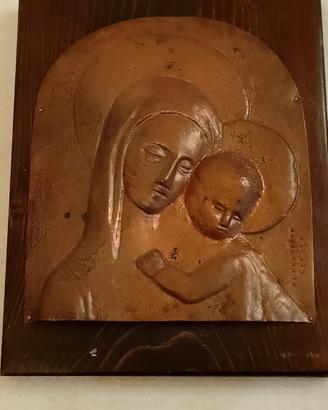 madonna con bambino lastra rame sbalzato