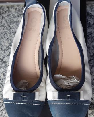 Ballerine ragazza/donna n. 39 in nappa bianco-blu