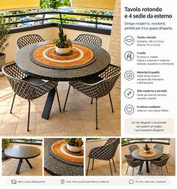 Tavolo Shanelle Ø120 + 4 sedie Quinn | 400€
