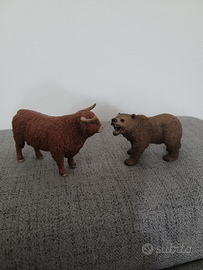 Schleich orso e toro da collezione e biciclette