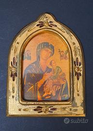 Icona legno cornice color oro Madonna e Gesù 20x15