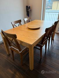 Tavolo allungabile 175/217cm in legno + 6 sedie