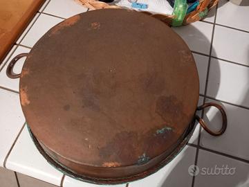 Padella rame con manici e piatto inciso