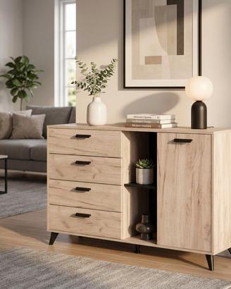Madia Moderna 4 Cassetti 1 Anta Rovere Grigio