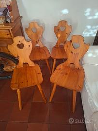 4 sedie stile tirolese in pino massello 