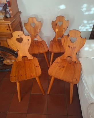 4 sedie stile tirolese in pino massello 