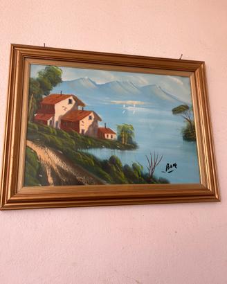 Dipinto olio su tela - paesaggio lacustre