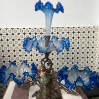 Antico Candelabro in vetro e ottone