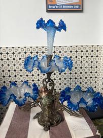 Antico Candelabro in vetro e ottone