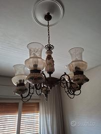 Lampadario vintage Art Nouveau d'epoca a 4 bracci