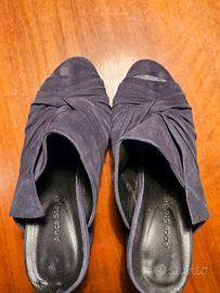 Sabot camoscio blu con tacco