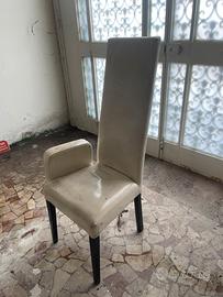 Sedie vintage in pelle bianca con schienale alto
