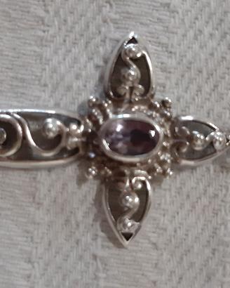 Collana vintage con croce in argento e ametista 