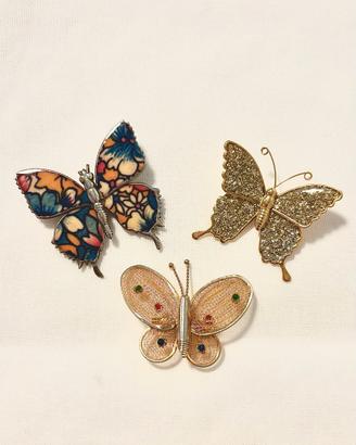 3 spille farfalla gioiello - strass smalto e rete