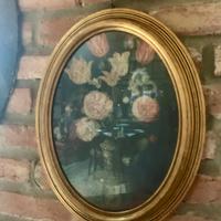 Quadro ovale floreale con cornice dorata