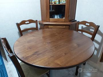 TAVOLO ROTONDO IN LEGNO MASSELLO + 4 SEDIE + ANGOL