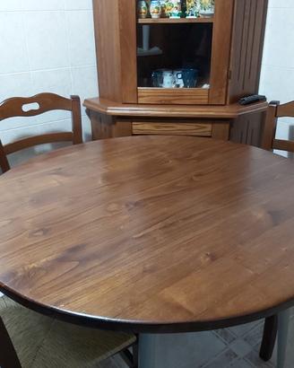 TAVOLO ROTONDO IN LEGNO MASSELLO + 4 SEDIE + ANGOL