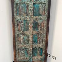 Mobile etnico angolare in legno intarsiato 196x94
