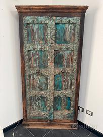 Mobile etnico angolare in legno intarsiato 196x94