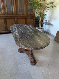 Tavolo Ovale Marmo Grigio Carnico Legno Scolpito