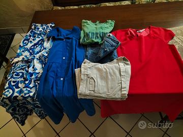 3 abiti estivi, 1 jeans lungo, 1 shorts, 1 t-shirt