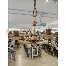 LAMPADARIO 6 LUCI VETRO OPALINO ROSA DECORI RAMATI