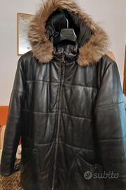 Giubotto nero imbottito donna c/cappuccio vera pel