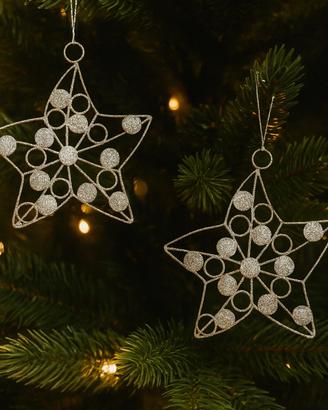 2 decorazioni natalizie stelle argentate