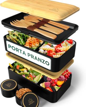 Porta Pranzo Lunch Box Ermetico 4 Scomparti posate