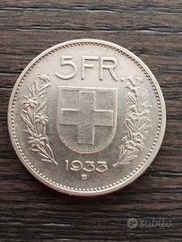 5 franchi svizzeri argento 1933