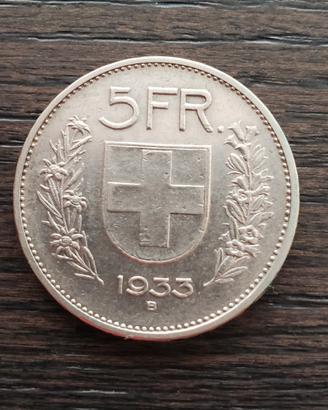 5 franchi svizzeri argento 1933