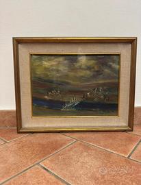 Dipinto d'atmosfera vintage con cornice dorata