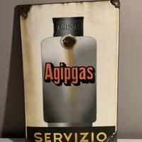 Insegna Smaltata Agipgas Servizio Vintage