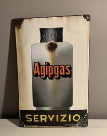 Insegna Smaltata Agipgas Servizio Vintage