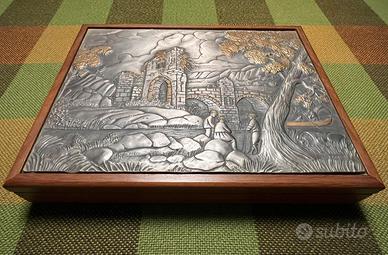 Scatola in legno e argento per gioco Canasta