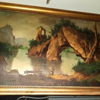 grande quadro paesaggio lacustre olio su tela