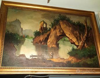 grande quadro paesaggio lacustre olio su tela