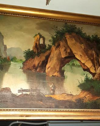 grande quadro paesaggio lacustre olio su tela