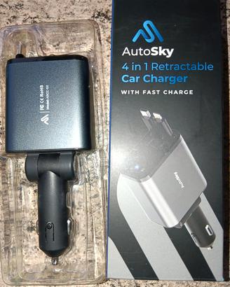 AutoSky Caricabatterie da Auto Retrattile 4 in 1