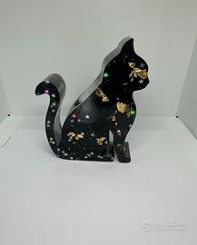 Gatto Portacandela in resina handmade