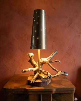 Lampada Artigianale di Design in Legno e Metallo -