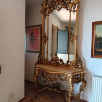 Grande consolle con specchio stile Barocco foglia