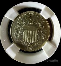 5 Cents USA 1882 Shield Nickel NGC Cleaned
