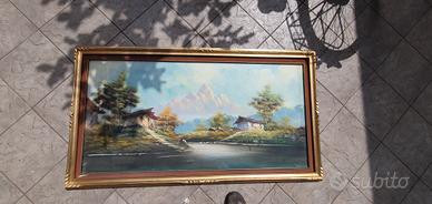 Grande Dipinto a Olio su Juta "Paesaggio Alpino" 