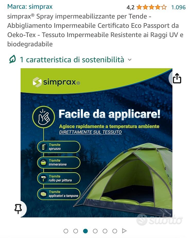 simprax® Spray impermeabilizzante per Tende - Abbigliamento Impermeabile  Certificato Eco Passport da Oeko-Tex - Tessuto Impermeabile Resistente ai