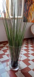 vaso vetro più pianta finta 