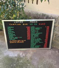 Tabella Listino Prezzi Camping Bar 90x60cm